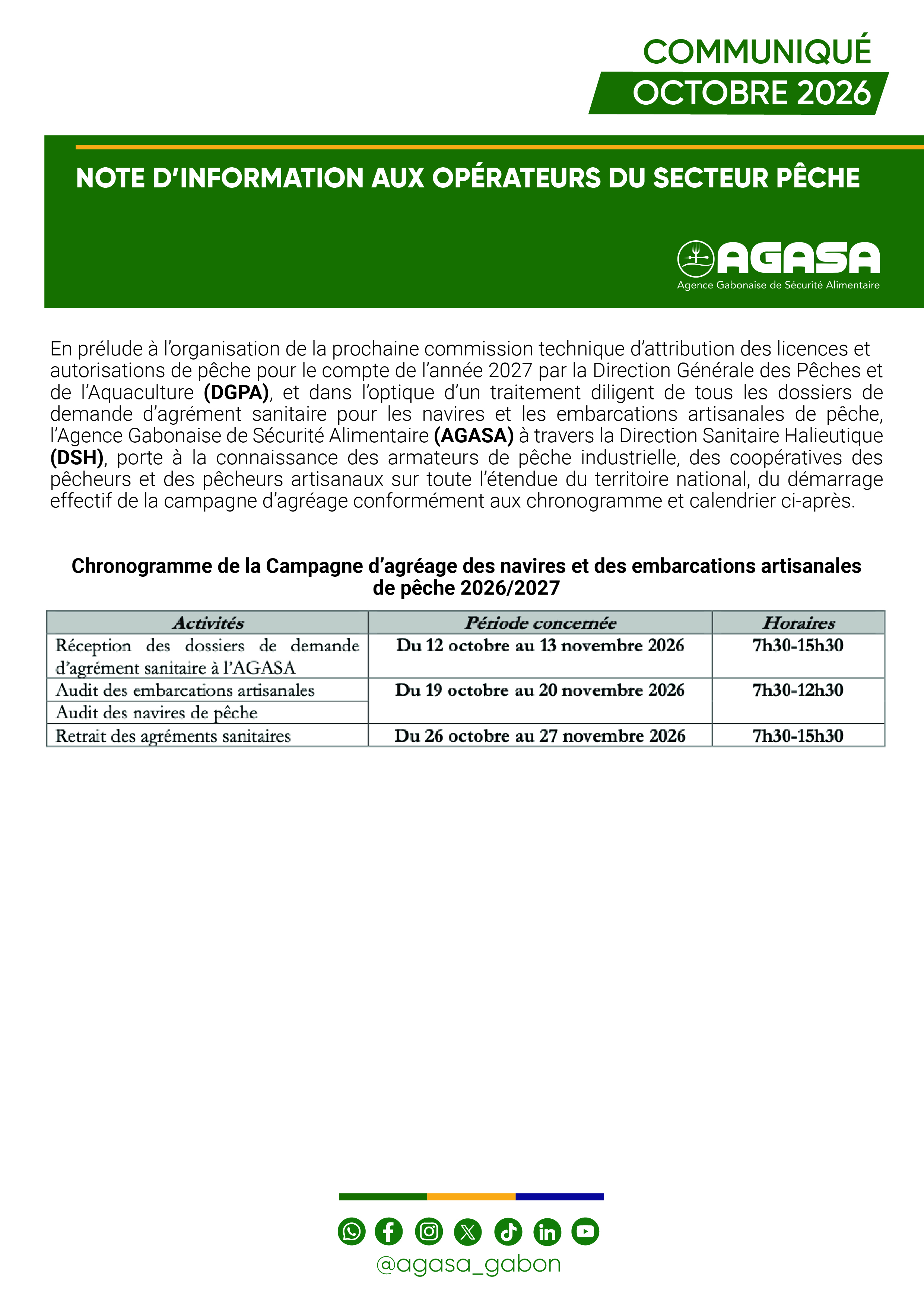 Note d'information aux opérateurs du Secteur de la pêche